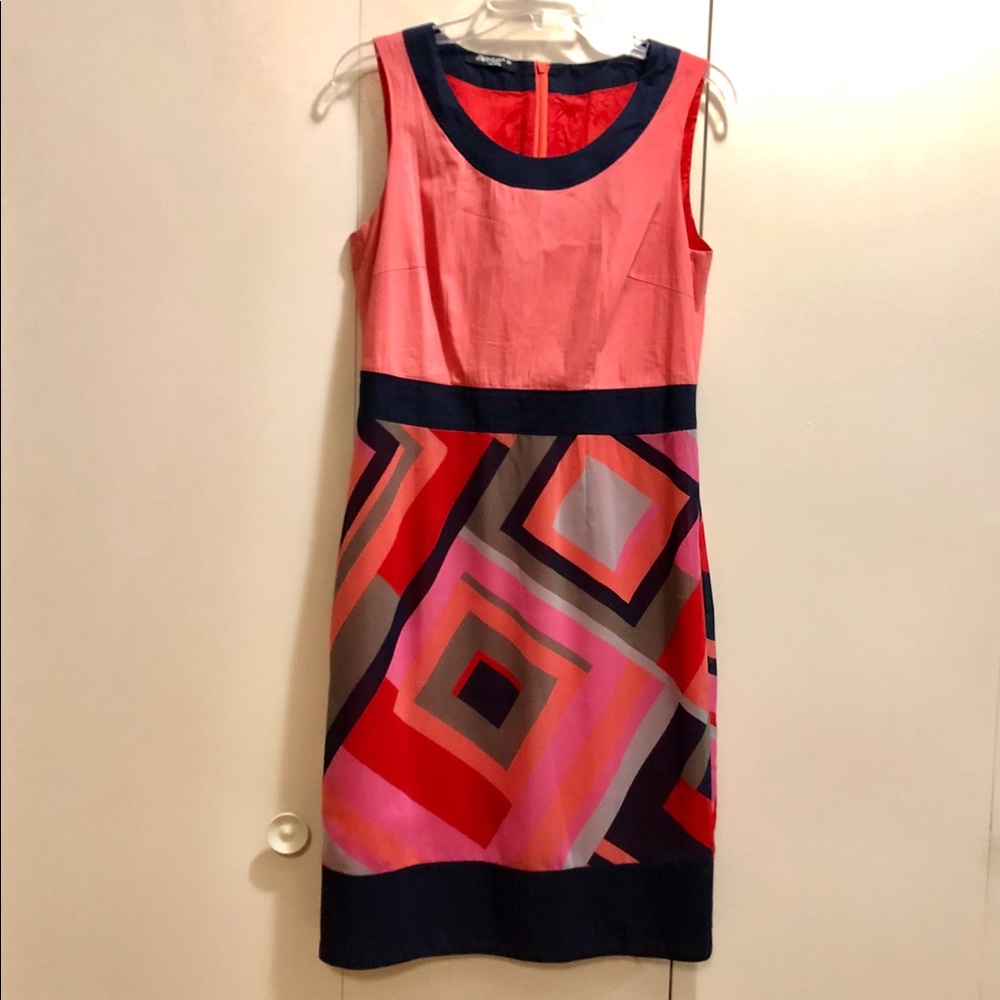 Sleeveless Orange Dark Blue Stripes Chiffon Dress